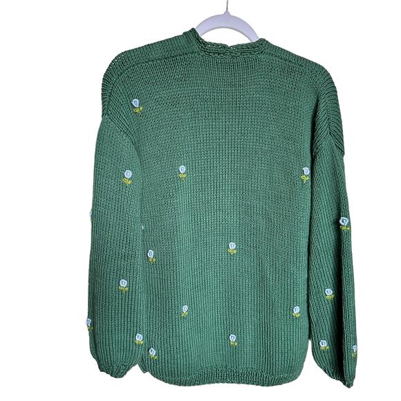 Fanm Mon x Hill House Winter Bloom Blue Rose Cardigan Hunter Green - Picture 6 of 9